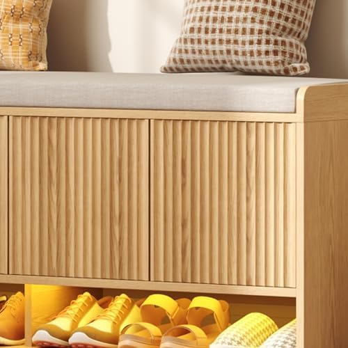 homefort 47.2" fluted shoe storage bench, entryway bench, view 9