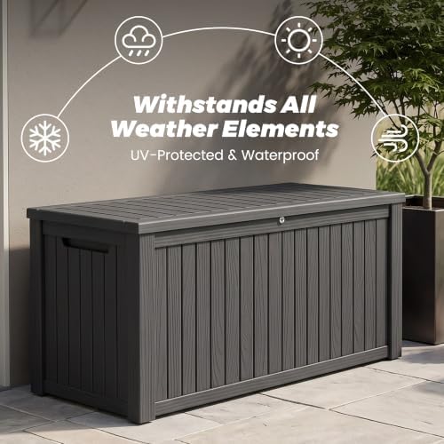 300 gallon resin deck box waterproof outdoor storage, close-up detail
