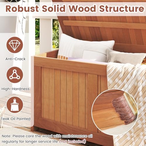 tangkula 52 gallon wood outdoor storage box, 3-in-1 showing dimensions