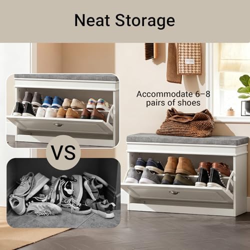 haotian shoe storage bench with cushion, side view