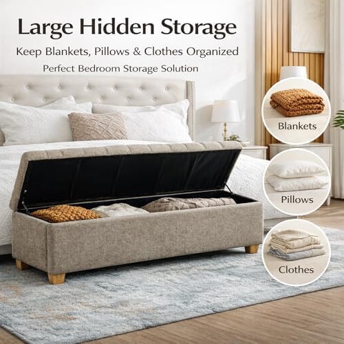 60.2" storage bench, end of bed storage benches, close-up detail
