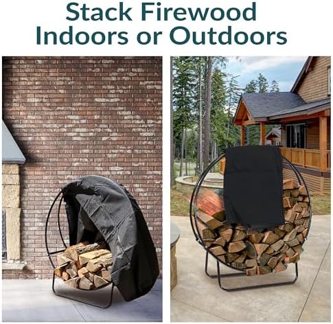 sunnydaze outdoor firewood rack with cover, heavy-duty steel, close-up detail