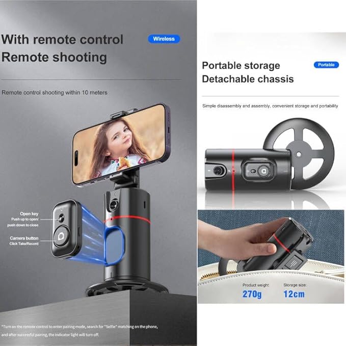 MQOUNY Auto Tracking Phone Holder, 360° Rotation Phone Camera Mount Smart - Image 2