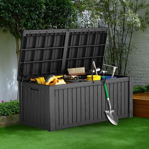 180 gallon resin deck box, waterproof outdoor storage, view 9