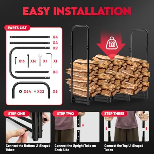zettum 4ft firewood log rack with cover showing dimensions
