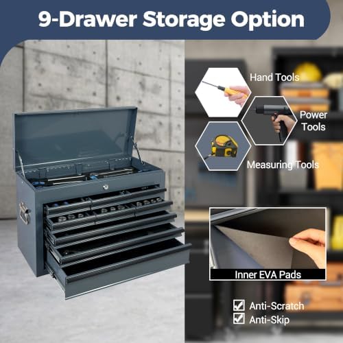 9 drawers metal tool box, 24" portable steel, package contents