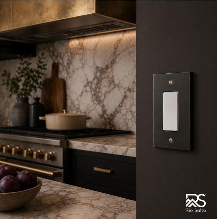 Rio Salto Matte Black Rocker Light Switch Cover – Black Wall Plates Outlet Covers Forge Collection Heavy-Gauge Metal Midsize 16-Pack 5.00" X 3.13"
