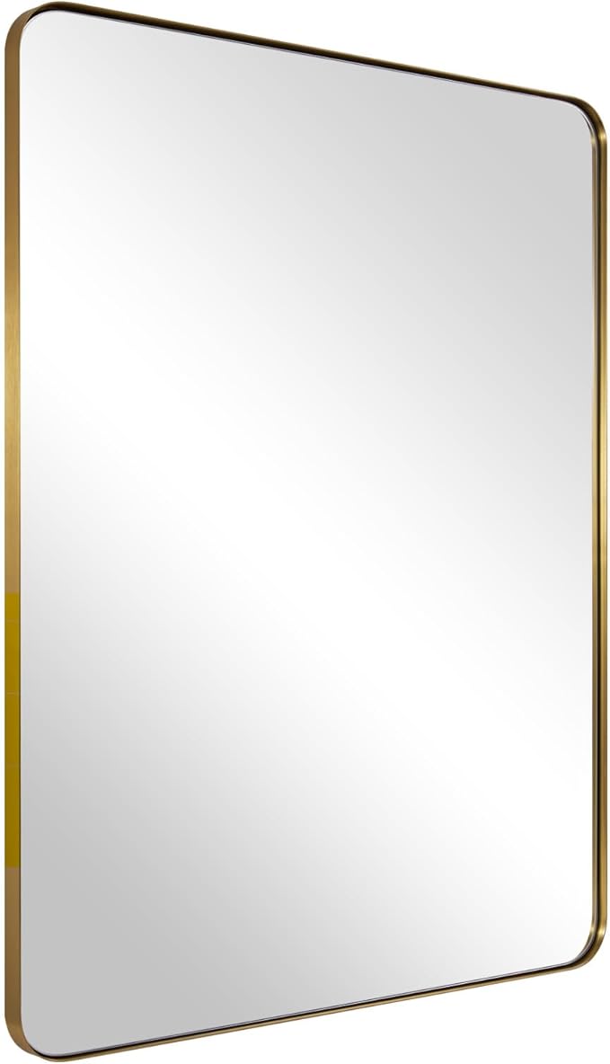 ANDY STAR Gold Bathroom Mirror for Wall, 20x28” Brushed Brass Metal Rounded by ANDYSTAR