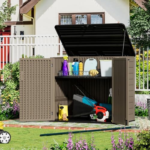 zzm large outdoor storage shed, 48 cu ft shown in use