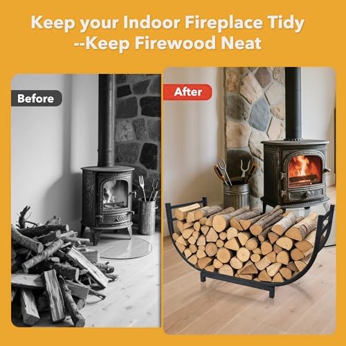 facka 30 inch firewood rack outdoor metal wood, side view