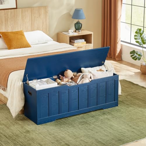 vankiley 51.2" storage chest extra large,wooden storage bench(blue), side view