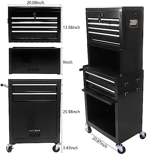 6-drawer tool chest, detachable top for garage, black, package contents