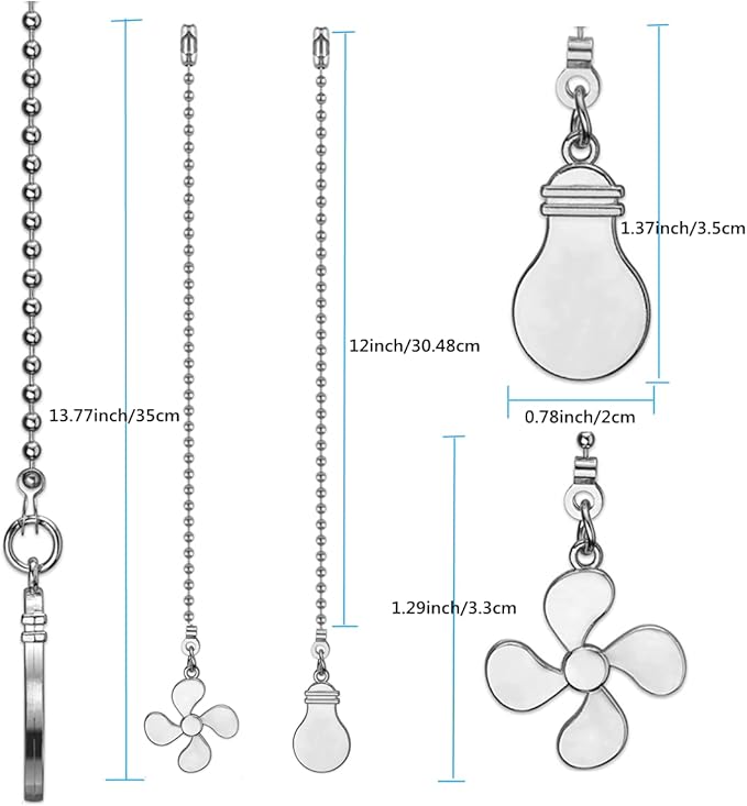 ZE-268S6- Ceiling Fan Pull Chain Set, 12 Inch Nickel, 4 Pieces Fan and Light - Image 2