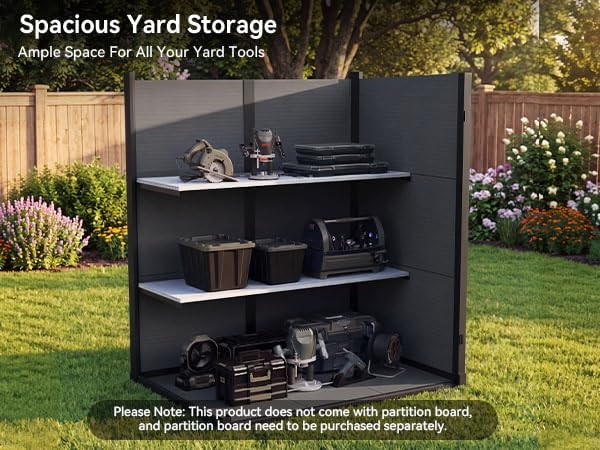 aoxun 55 cuft outdoor tall storage shed, 5×3×7ft showing dimensions