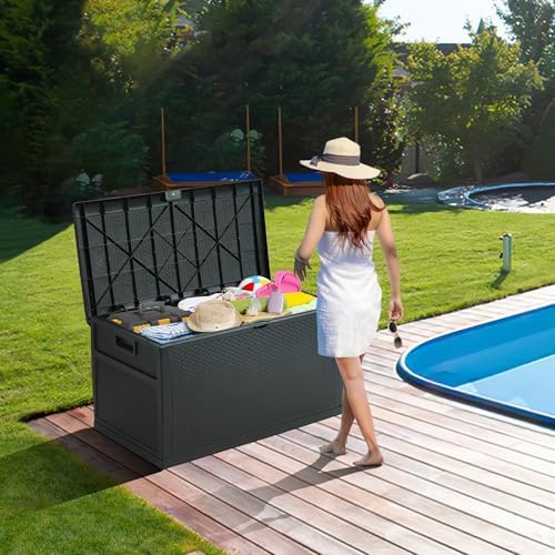 zyjoyy 100 gallon resin deck box waterproof outdoor, view 9