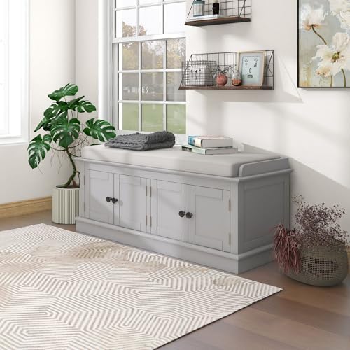 gdfstudio rustic storage bench with 4 doors and, side view