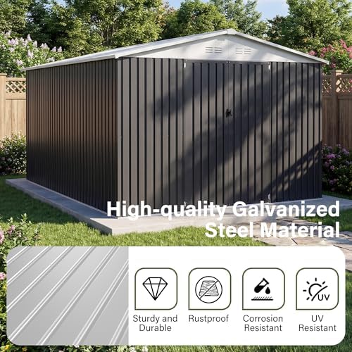 polar aurora 10x16 outdoor storage metal shed with, close-up detail