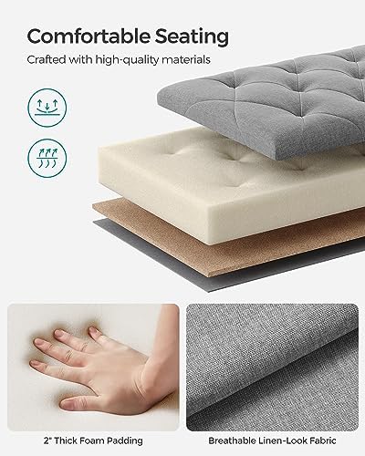 songmics storage ottoman bench, foot rest with legs showing dimensions