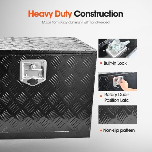 24 inch aluminum underbody truck toolbox with lock, side view