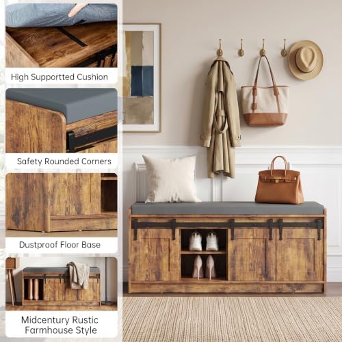 42" farmhouse shoe storage bench with seating cushion,for, package contents