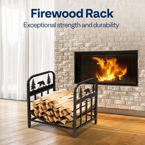 vivohome 16.5 in decorative firewood storage log rack shown in use