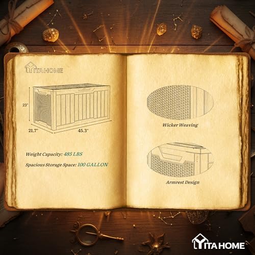 yitahome 100 gallon large outdoor deck box on a desk or shelf