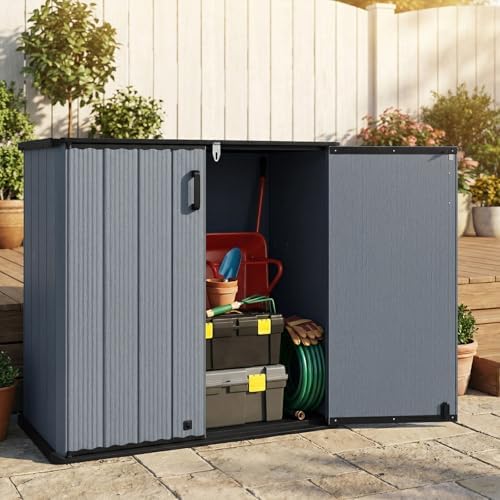 tangkula 23.5 cu.ft outdoor storage shed with lockable shown in use