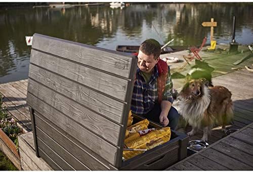 keter brightwood waterproof outdoor storage deck box, 120 on a desk or shelf