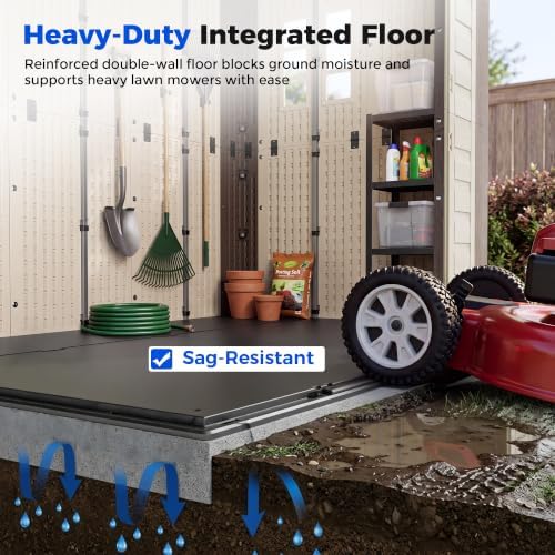 homshade 8x12 ft resin outdoor storage shed with, front angle view