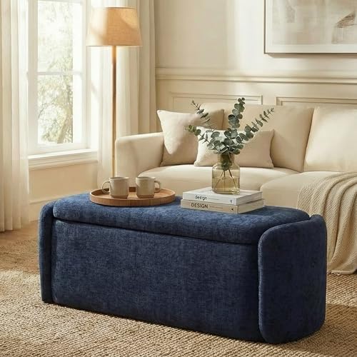 vknow storage bench, upholstered storage ottoman bench with, front angle view