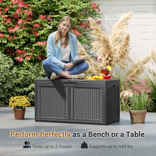 tangkula 100 gallon outdoor storage box, lockable outdoor, close-up detail