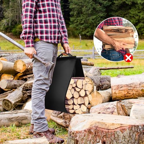 firewood rack, indoor/outdoor firewood holder with firewood carrier, side view
