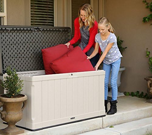 lifetime 60186 heavy-duty outdoor storage deck box, 116, front angle view