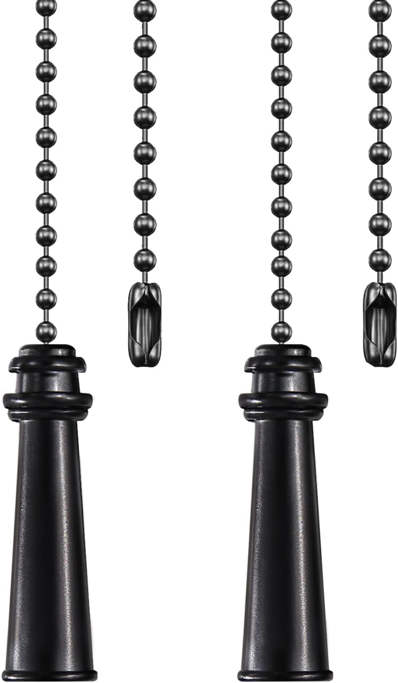 2Pack Black Lighthouse Ceiling Fan Pull Chain Set | 12inch 3mm Beaded Extension Ornaments Durable Chain Pulls with Connector for Ceiling Fans & Light Fixtures Decoration
