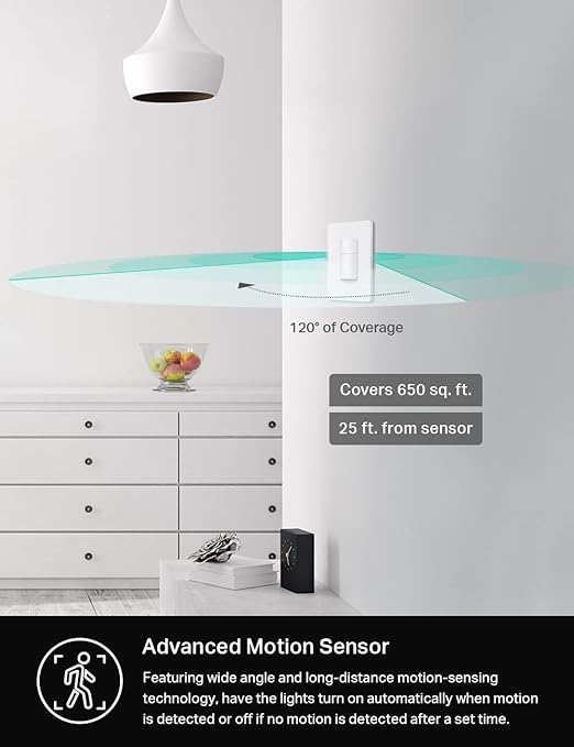 Kasa Smart Motion Sensor Switch, Single Pole, Needs Neutral Wire, 2.4GHz Wi-Fi - Image 6