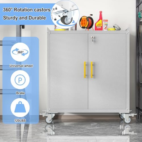 35.6" rolling metal garage storage cabinet with wheels, side view