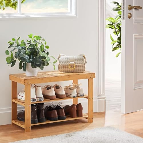 pipishell 3 tier bamboo shoe rack bench for shown in use