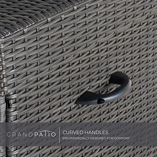 grand patio 170 gallon storage box, dark brown showing dimensions