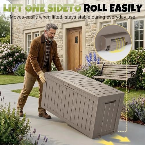 145 gallon outdoor storage box waterproof deck box, close-up detail