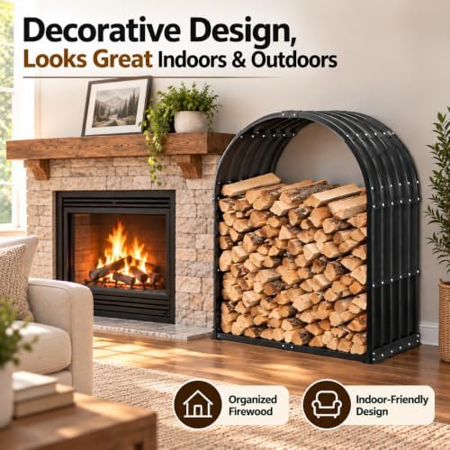 heavy duty firewood rack with top cover, outdoor, side view