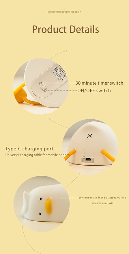 ATSUI Duck Night Light, LED Squishy Novelty Animal Night Lamp, Food Grade - Image 4