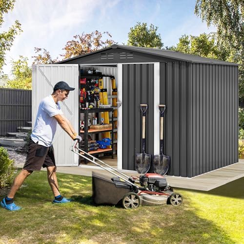 dwvo 7x5ft metal outdoor storage shed, waterproof tool, close-up detail
