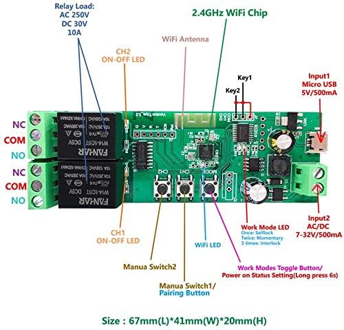 Newgoal 2-Channel WiFi Smart Switch Relay Module, TUYA/Smart Life App - Image 7