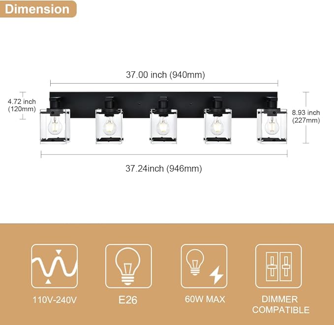 WINSHEN 5-Light Modern Vanity Lighting, E26 Bulb Base - Image 6