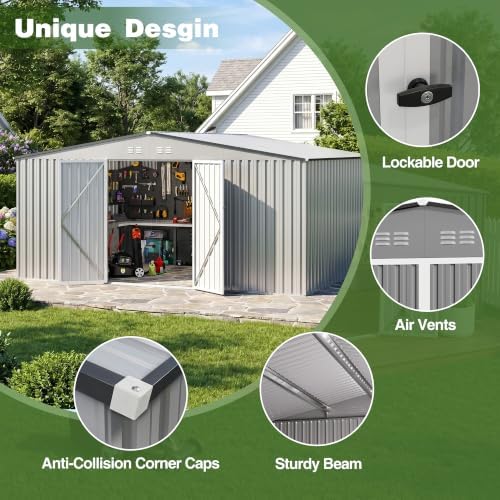 12 ft outdoor storage shed, heavy-duty galvanized steel, close-up detail