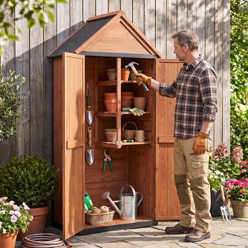 aoxun wood outdoor storage cabinet with floor 2.5'x1.4', close-up detail