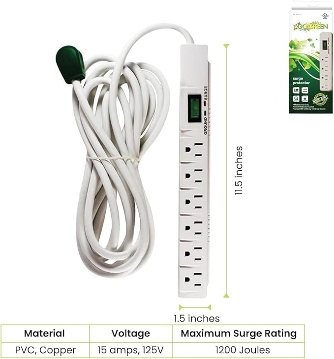 GoGreen Power Inc. 6 Outlet Surge Protector, 15FT Cord, 2 Pack - Image 5