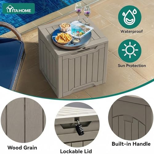yitahome 31 gallon outdoor storage box showing dimensions