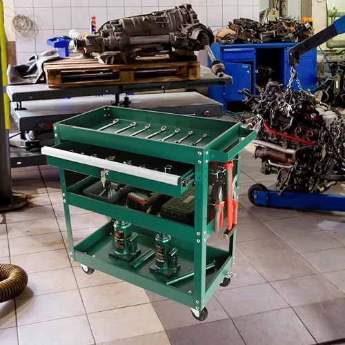 tool chest with wheels, 3-tier rolling tool box shown in use