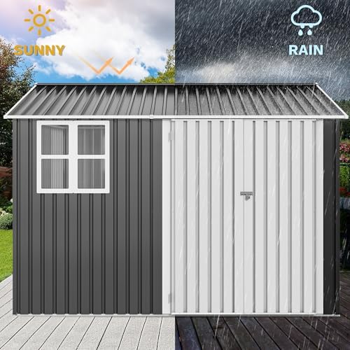 dwvo 10x8ft metal outdoor storage shed with window, side view